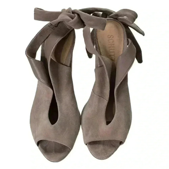 Schutz Archie Sandal Ankle Wrap Block Heel Beige Leather Suede Size 6 - Picture 5 of 12